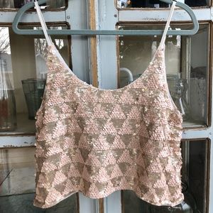 Francesca’s Cream and Gold Sequined Top